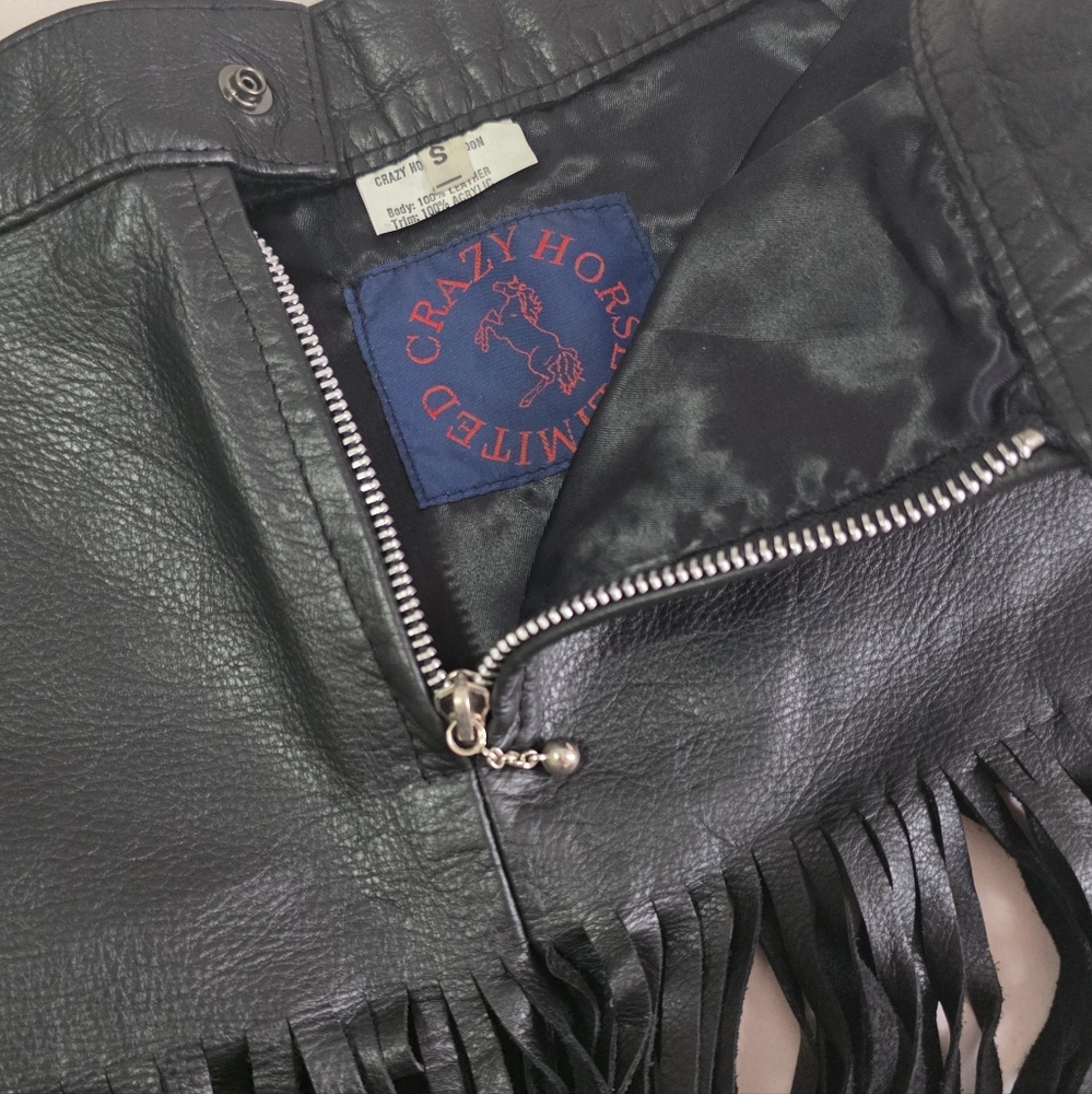Genuine Black Leather Fringe Skirt - Picture 3 of 4